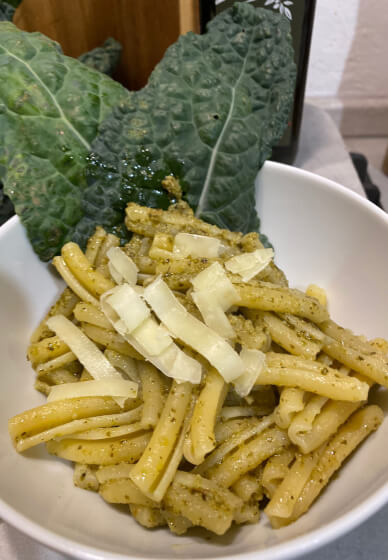 Italian Cooking at Home: Pasta with Tuscan Kale Pesto