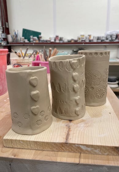 Pottery Class: Stamped Clay Cup or Planters