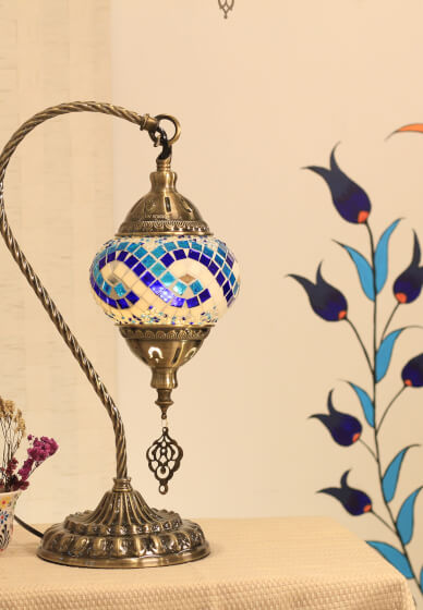 Light Gold Swan Neck Turkish Mosaic Lamp
